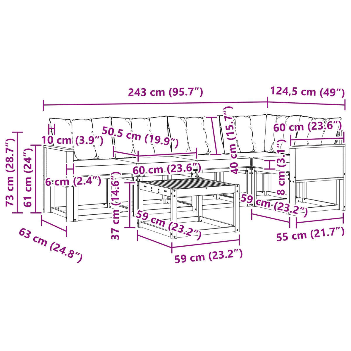 Set vanjskih sofa 6 kom. Prirodna i svjetlosiva