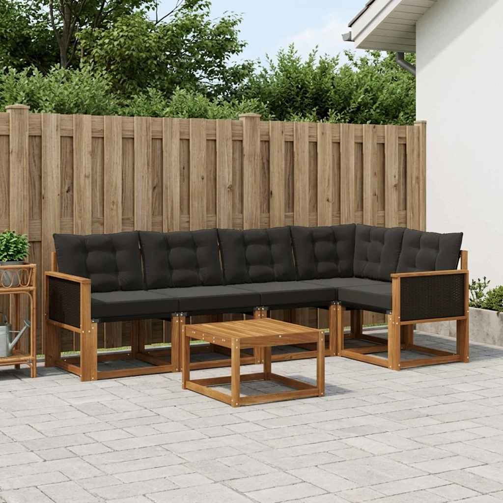 Set vanjskih sofa 6 kom. Prirodna i crna