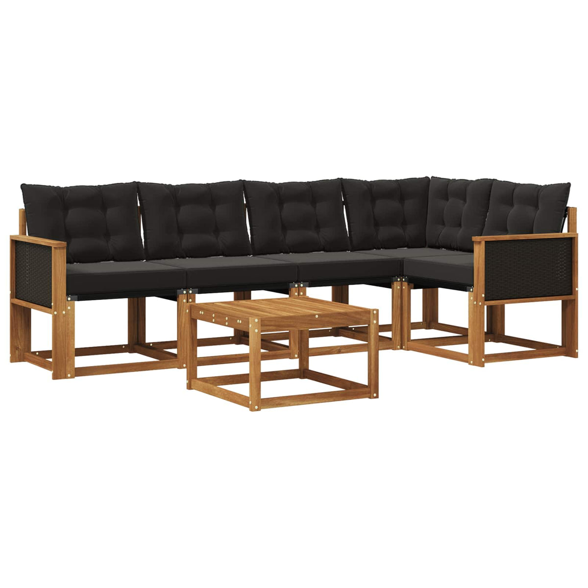 Set vanjskih sofa 6 kom. Prirodna i crna
