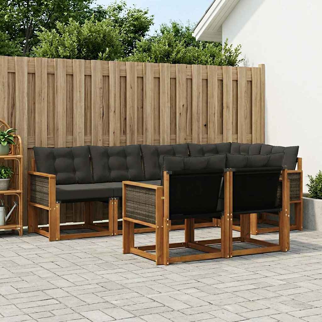Set vanjskih sofa s jastukom 7 pcs Prirodna i crna