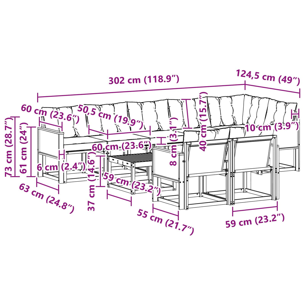 Set vanjskih sofa 9 kom. Prirodna i bež