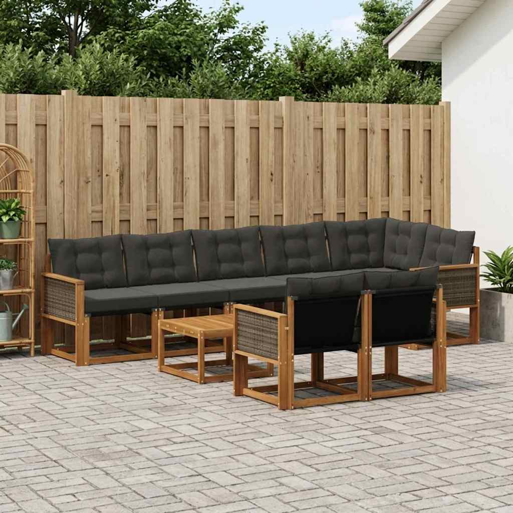 Set vanjskih sofa 9 kom. Prirodna i crna