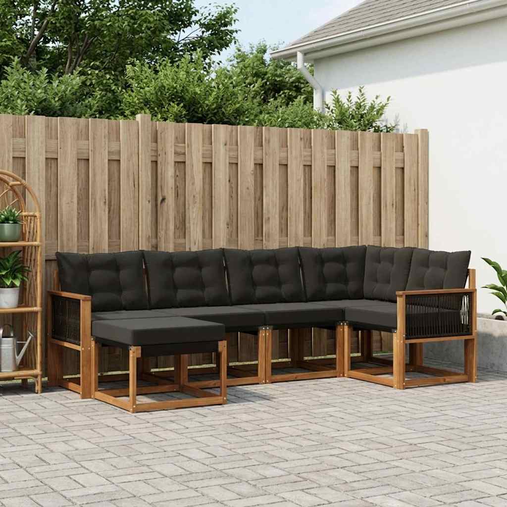 Set vanjskih sofa 6 kom. Prirodna i crna