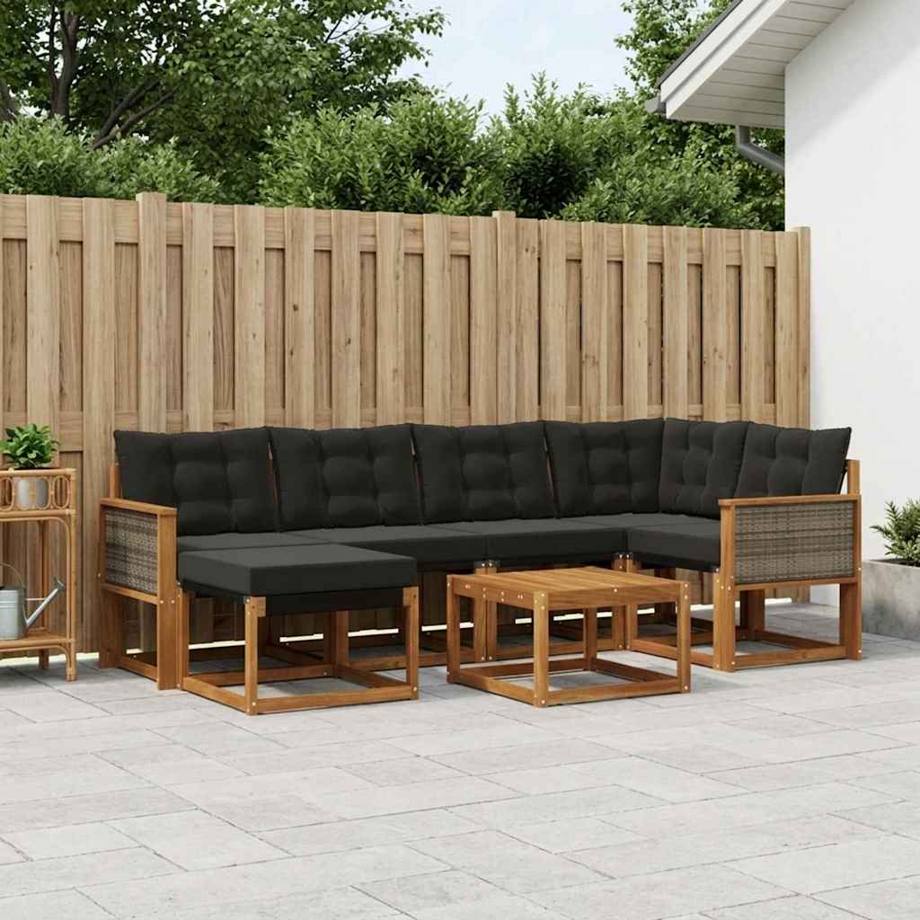 Set vanjskih sofa 7 kom. Prirodna i crna