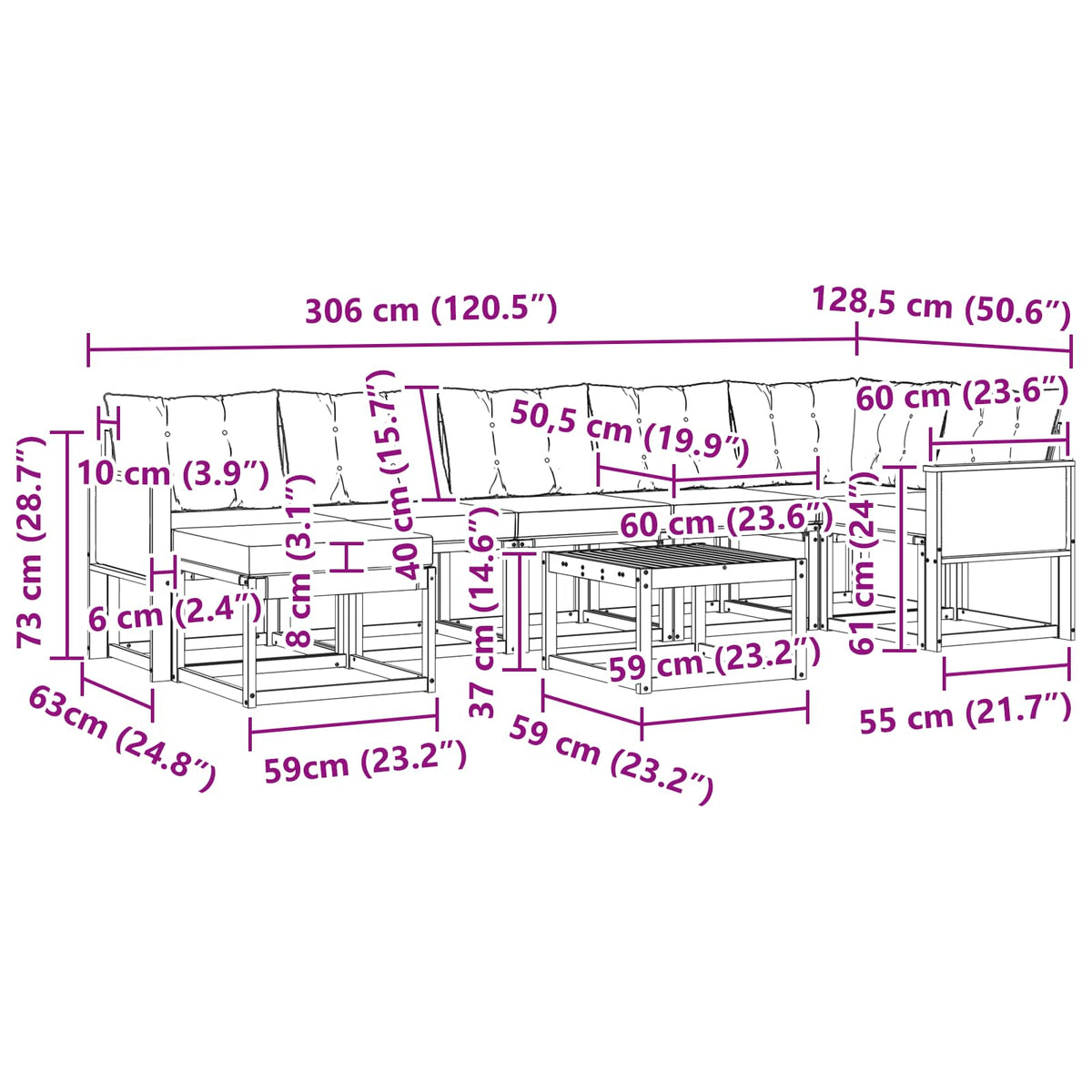 Set vanjskih sofa 8 kom. Prirodna i svjetlosiva