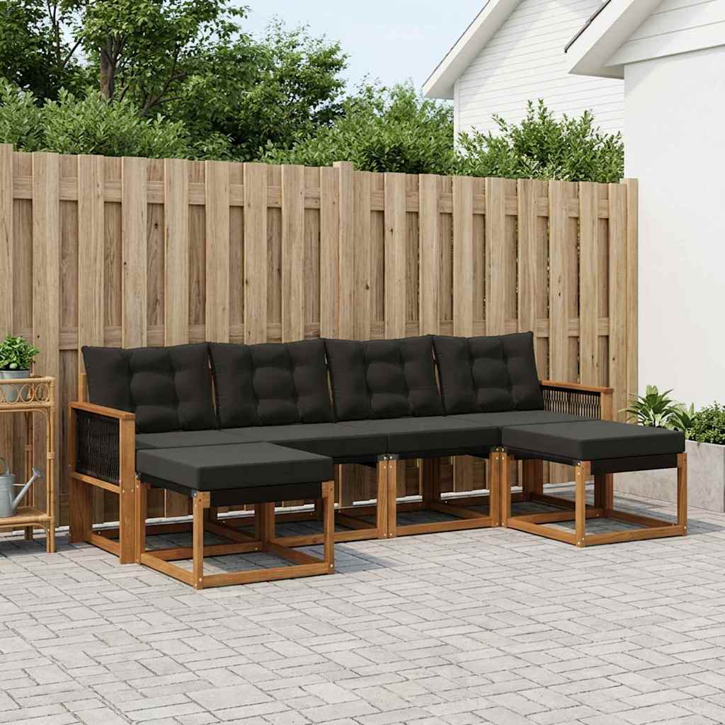 Set vanjskih sofa 6 kom. Prirodna i crna