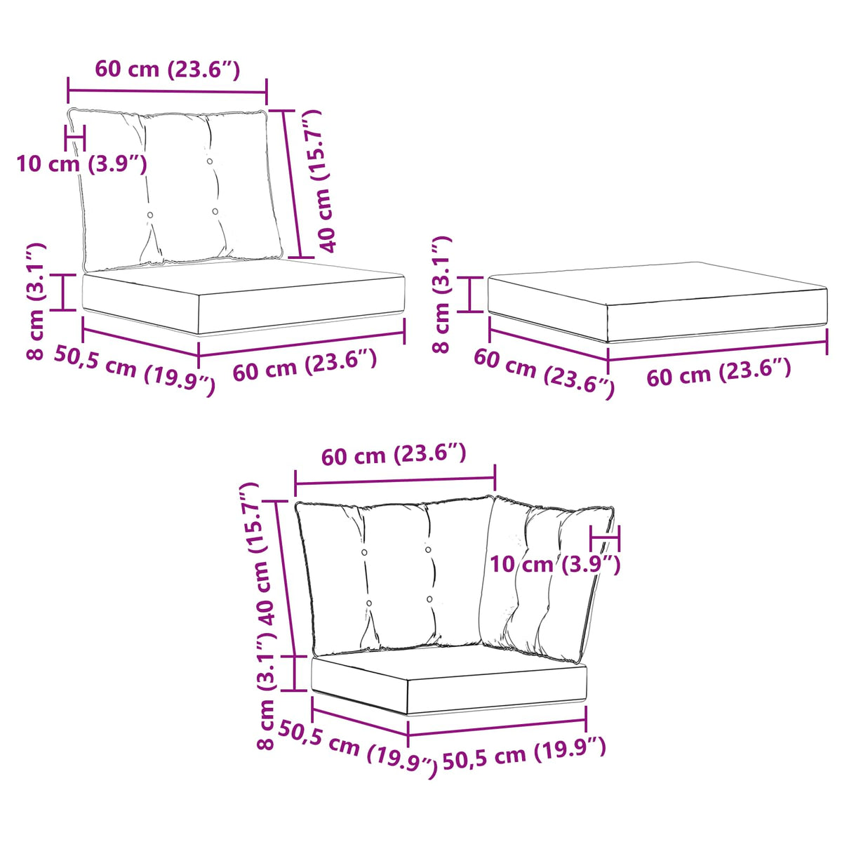 Set vanjskih sofa s jastukom 8 pcs Prirodna i Svjetlosiva
