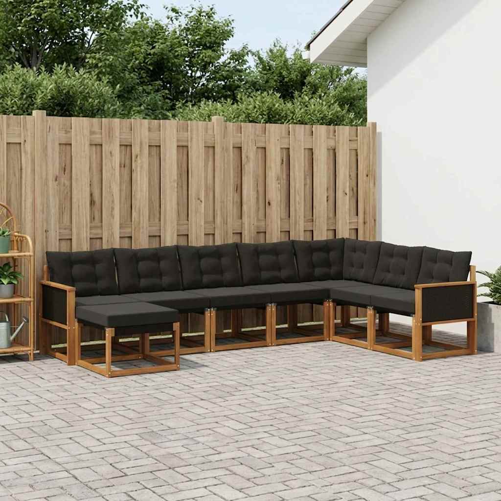 Set vanjskih sofa 8 kom. Prirodna i crna