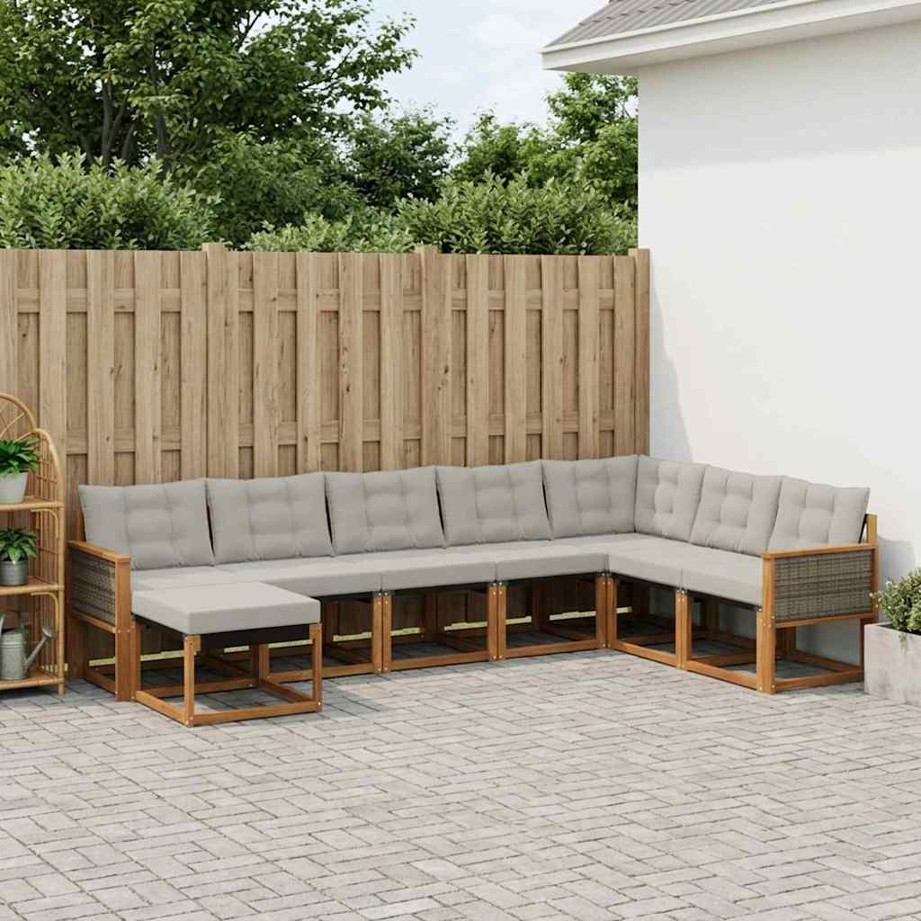 Set vanjskih sofa s jastukom 8 pcs Prirodna i Svjetlosiva