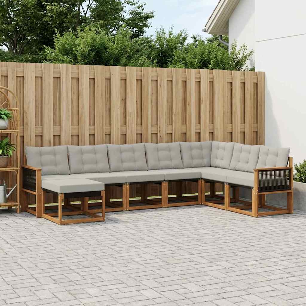 Set vanjskih sofa s jastukom 8 pcs Prirodna i Svjetlosiva