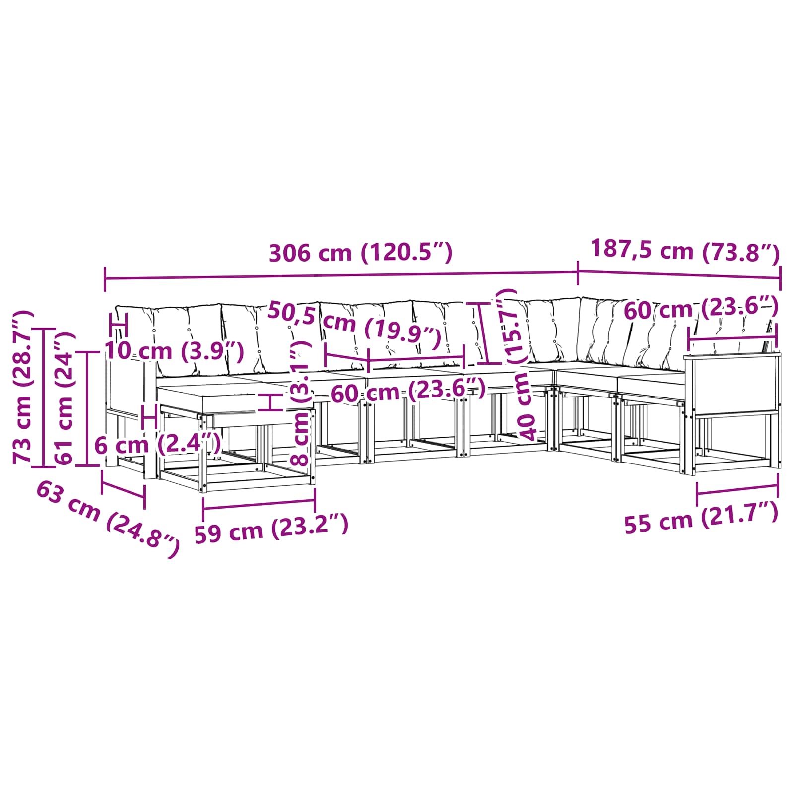 Set vanjskih sofa 8 pcs Prirodna i bež
