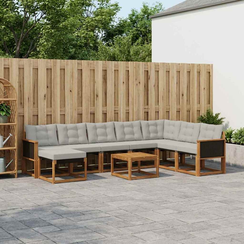 Set vanjskih sofa s jastukom 9 pcs Prirodna i Svjetlosiva