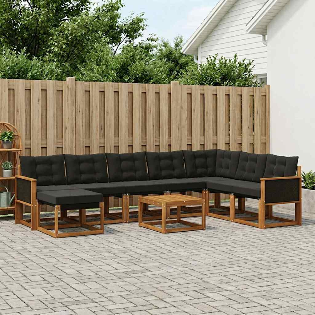 Set vanjskih sofa 9 kom. Prirodna i crna