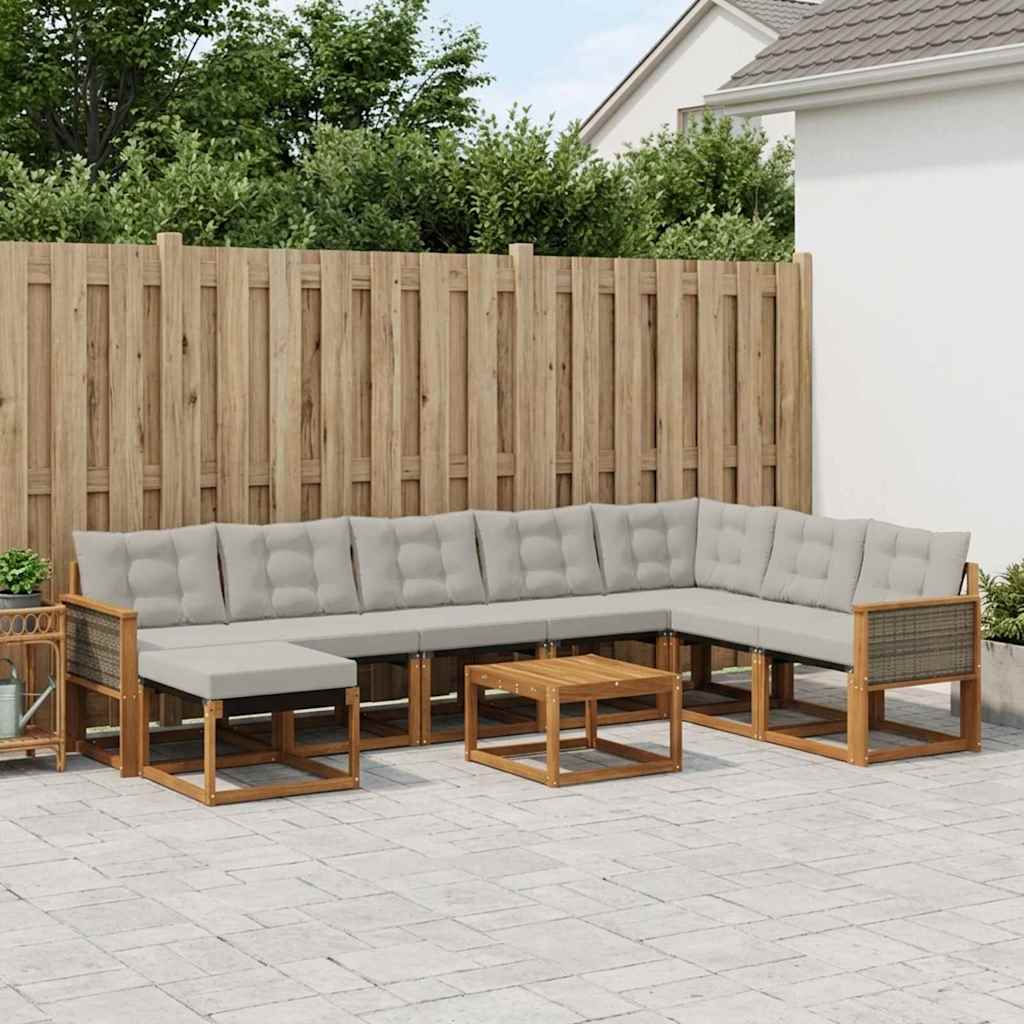 Set vanjskih sofa s jastukom 9 pcs Prirodna i Svjetlosiva
