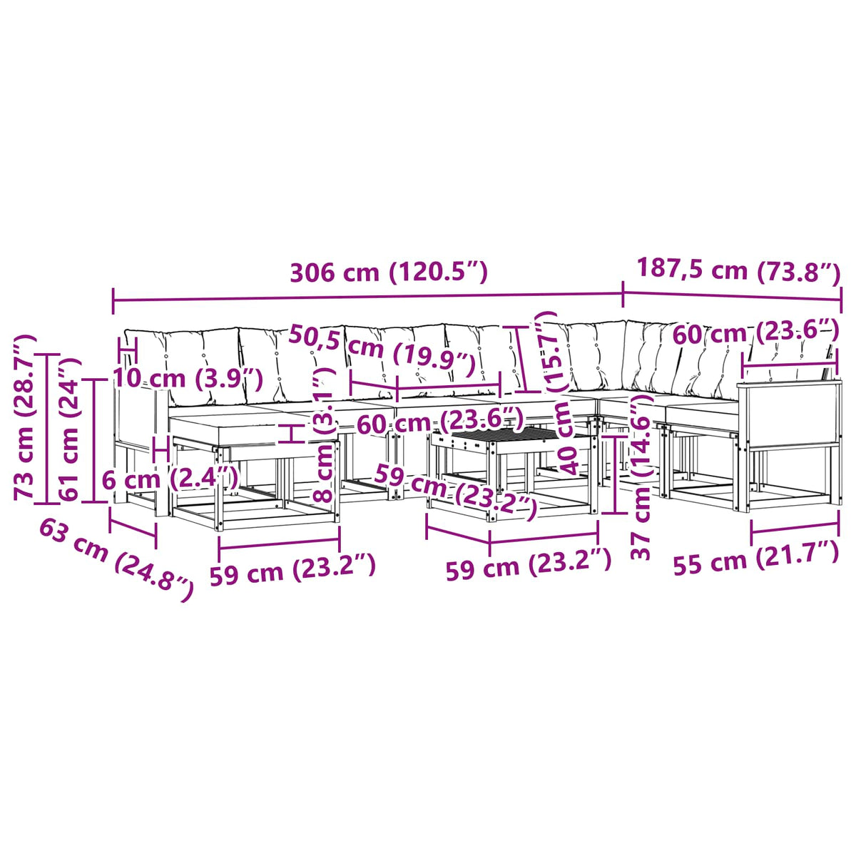Set vanjskih sofa 9 kom. Prirodna i krem