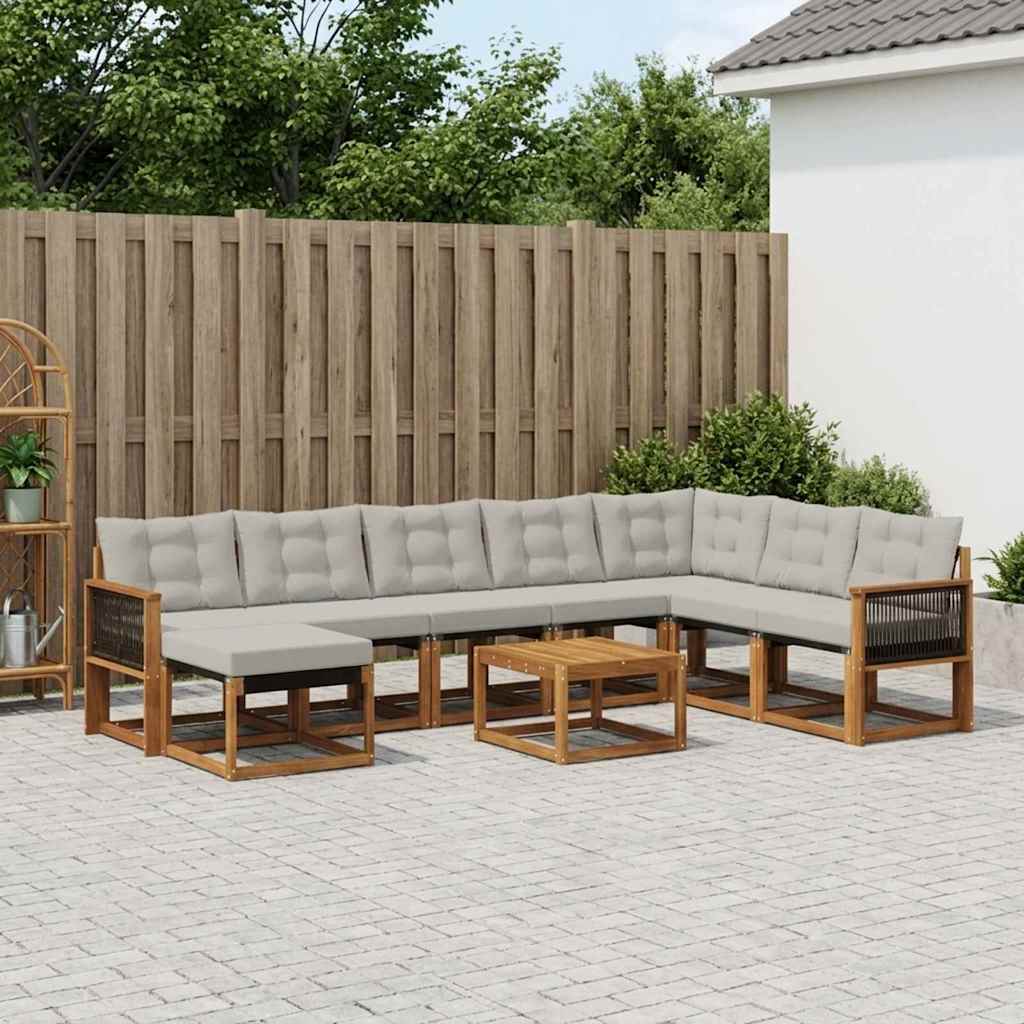 Set vanjskih sofa s jastukom 9 pcs Prirodna i Svjetlosiva