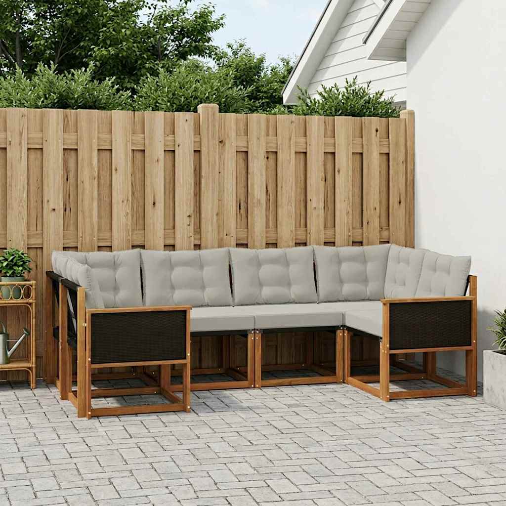 Set vanjskih sofa s jastukom 6 pcs Prirodna i Svjetlosiva