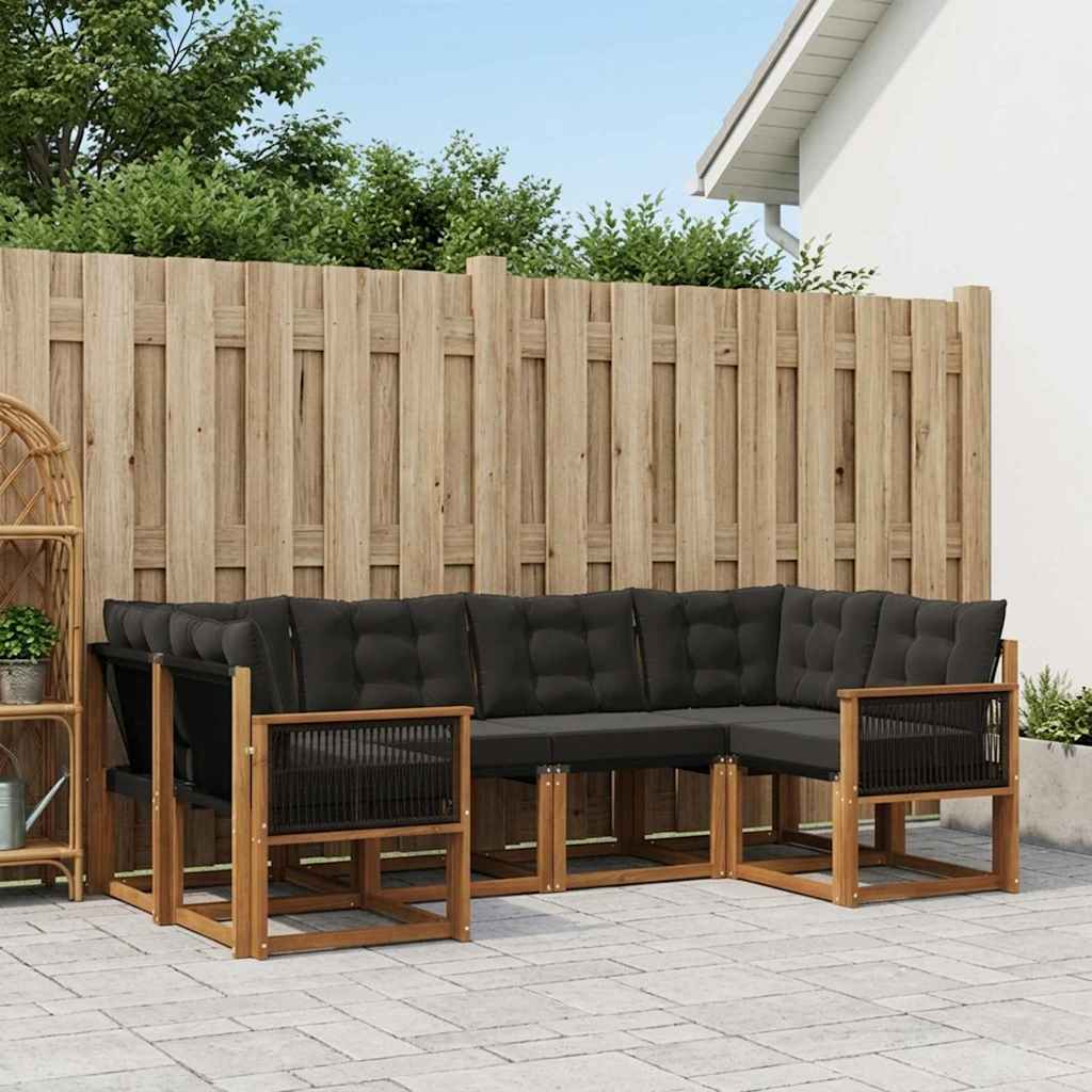 Set vanjskih sofa 6 kom. Prirodna i crna