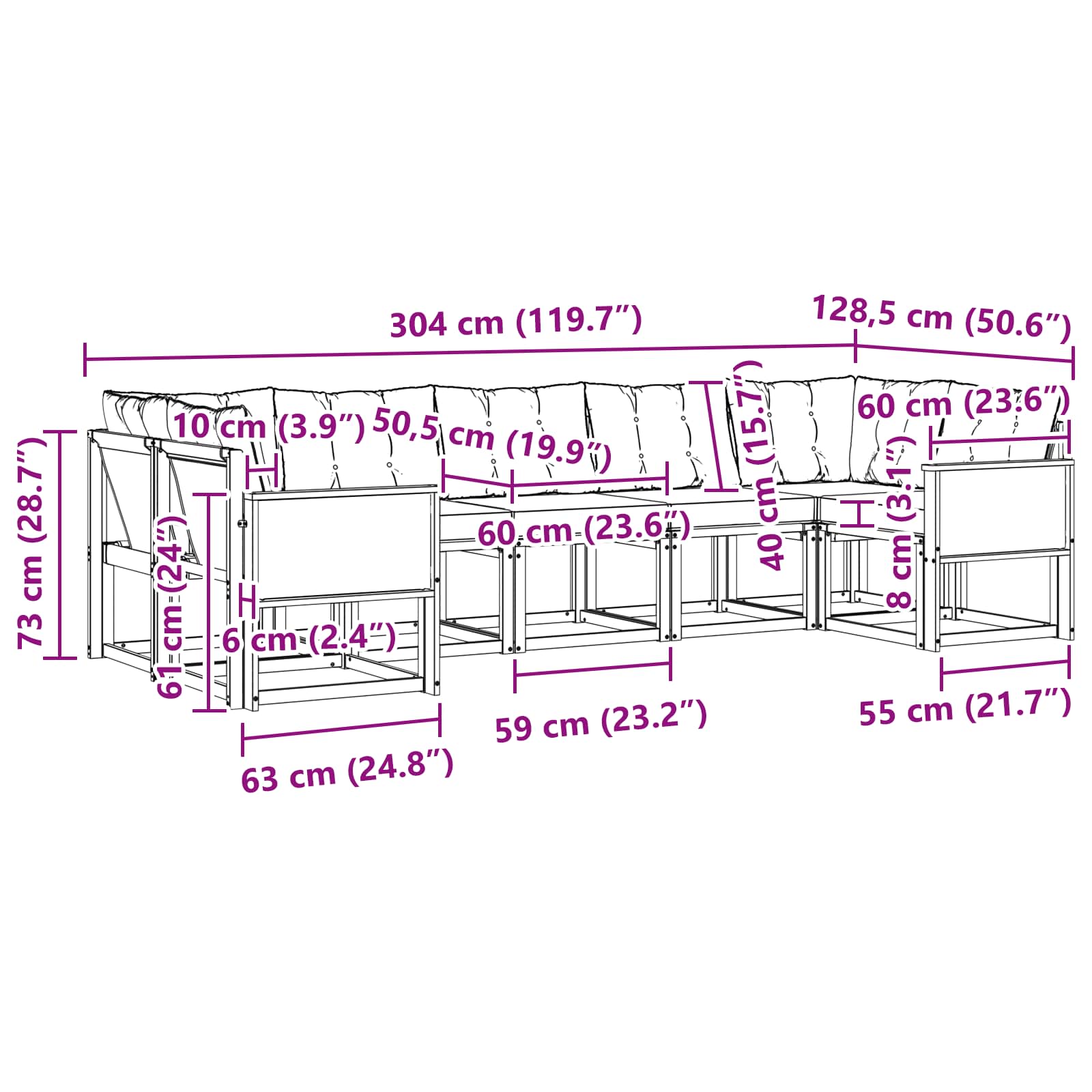 Set vanjskih sofa s jastukom 7 pcs Prirodna i Svjetlosiva
