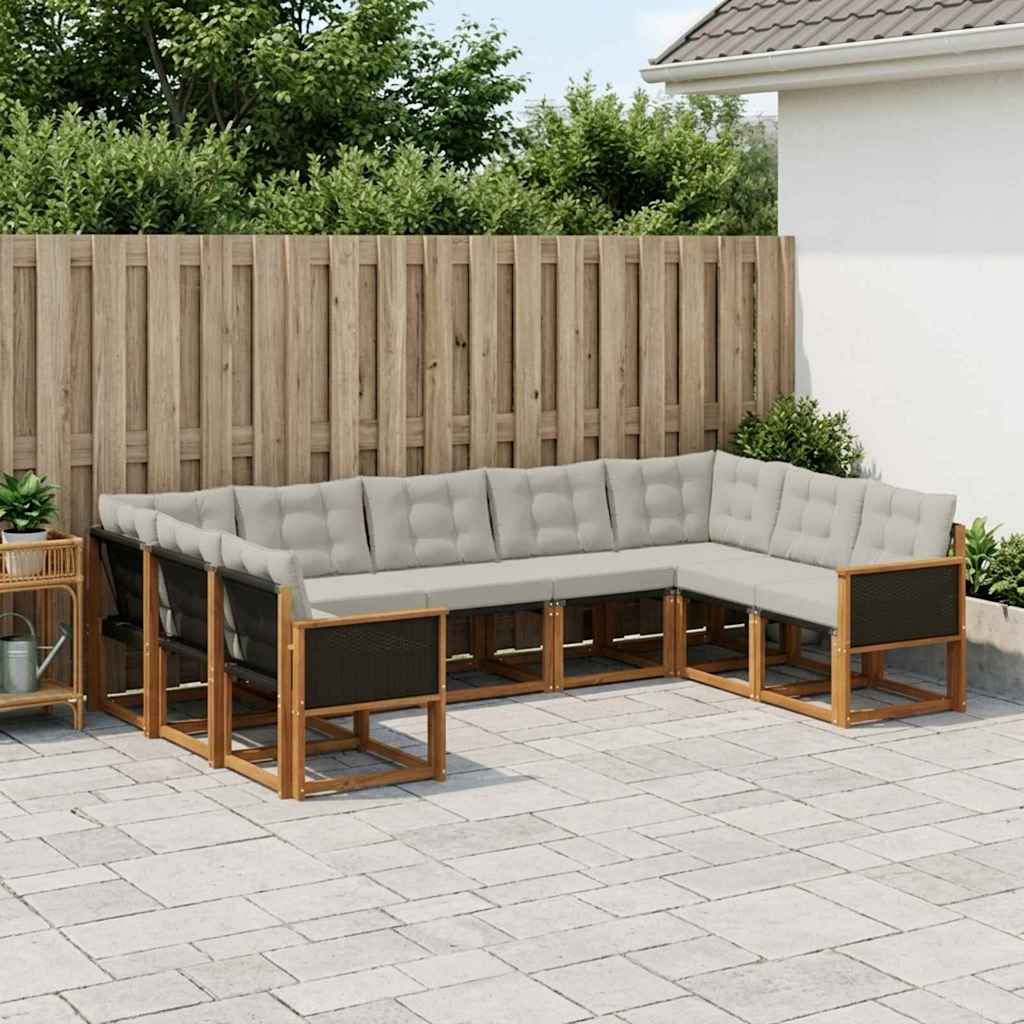 Set vanjskih sofa s jastukom 9 pcs Prirodna i Svjetlosiva