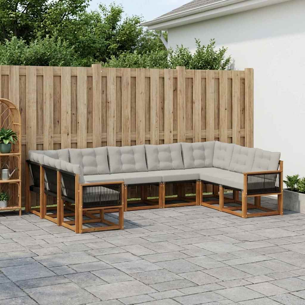 Set vanjskih sofa s jastukom 9 pcs Prirodna i Svjetlosiva