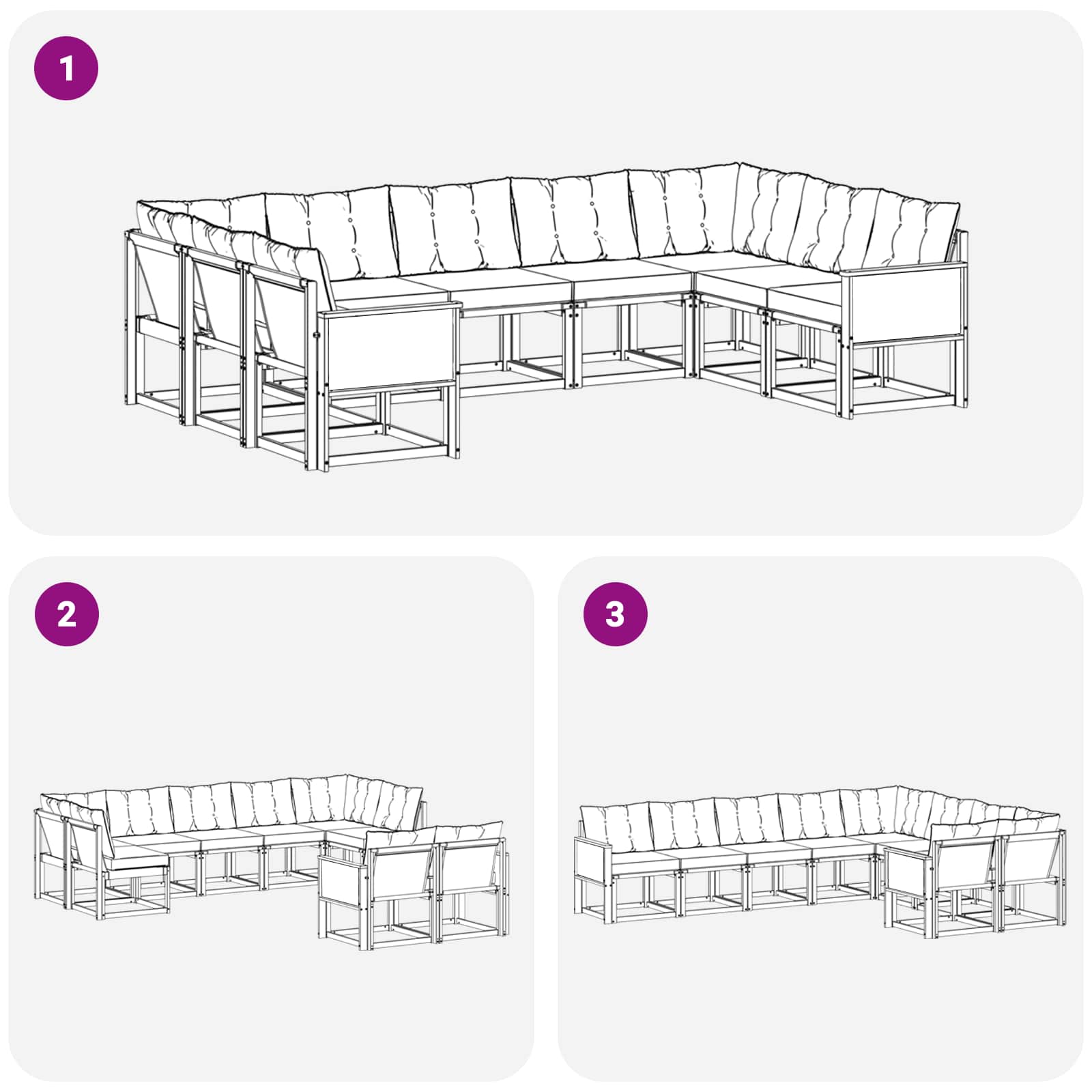 Set vanjskih sofa s jastukom 9 pcs Prirodna i Svjetlosiva