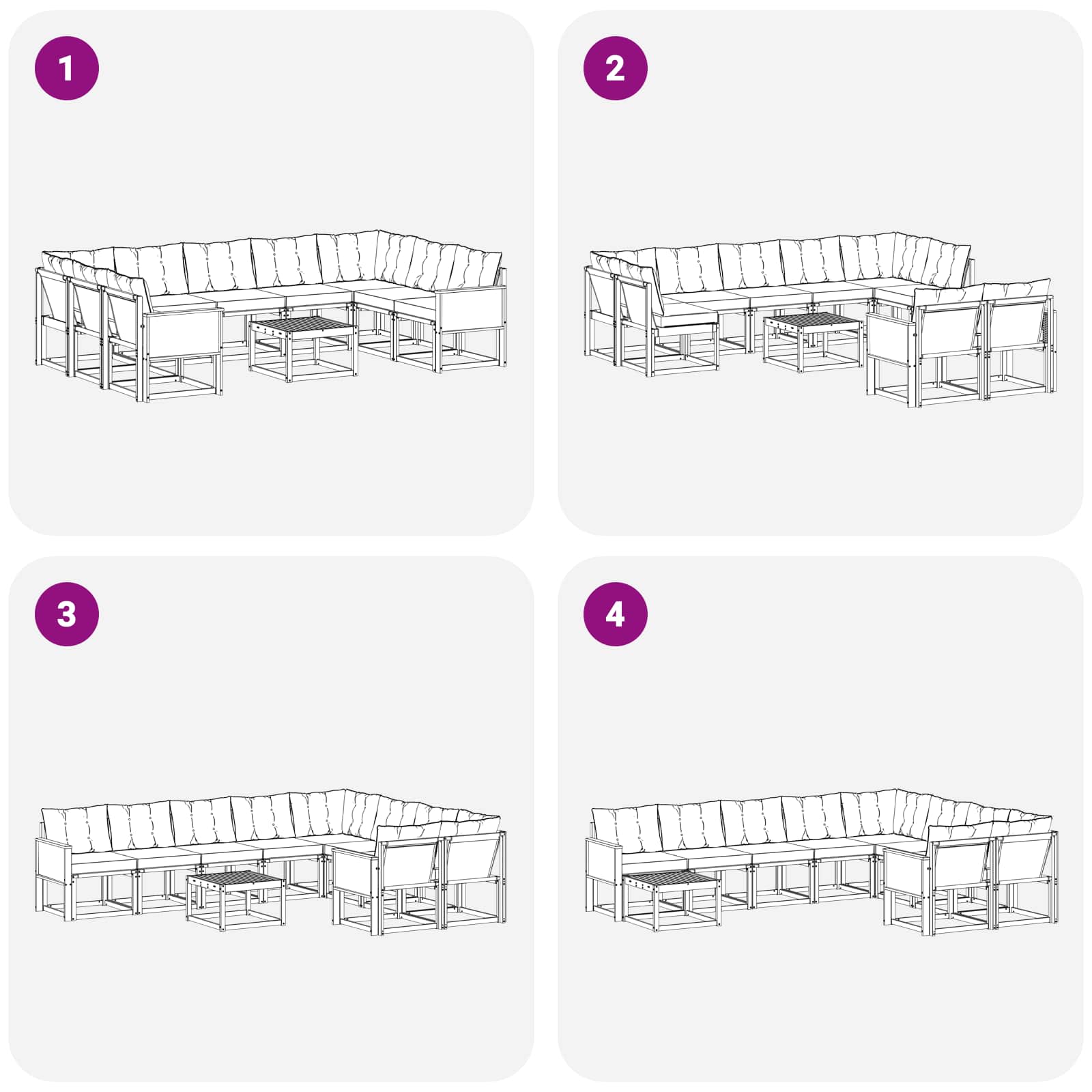 Set vanjskih sofa s jastukom 10 pcs Prirodna i Svjetlosiva