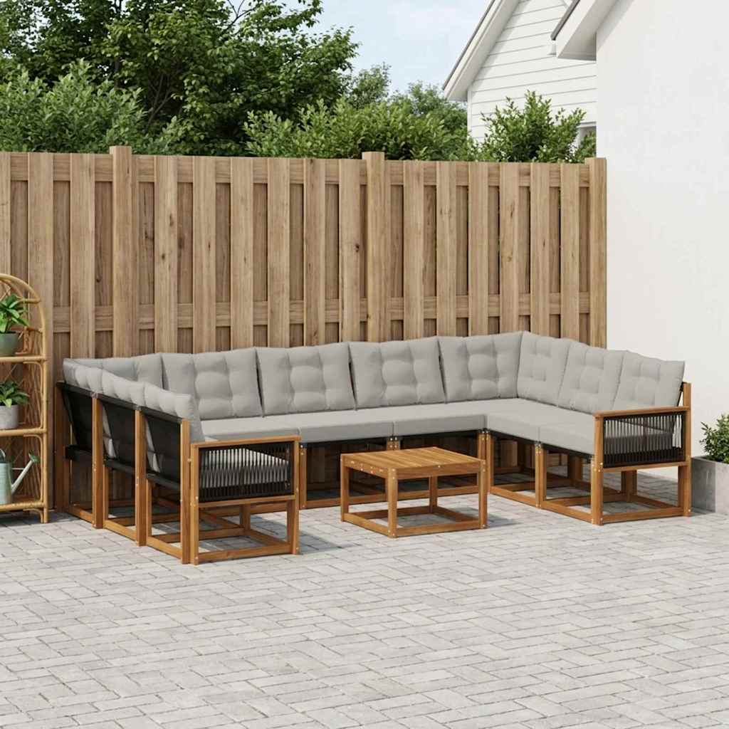 Set vanjskih sofa s jastukom 10 pcs Prirodna i Svjetlosiva