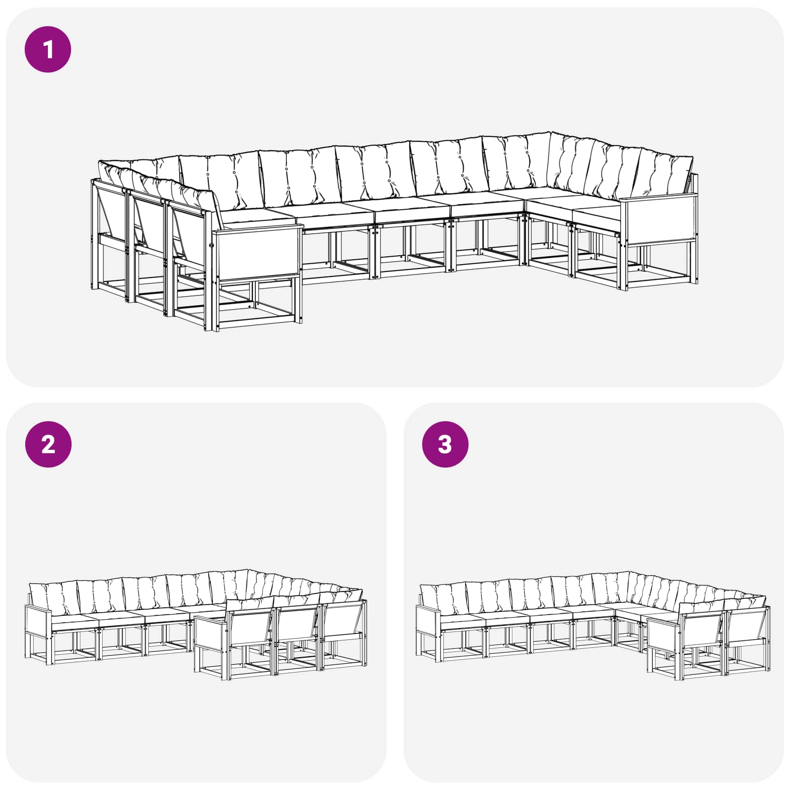 Set vanjskih sofa s jastukom 10 pcs Prirodna i Svjetlosiva