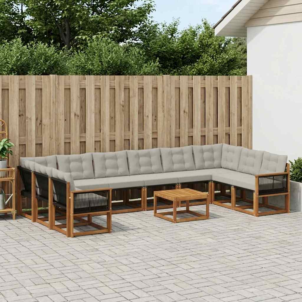 Set vanjskih sofa s jastukom 11 pcs Prirodna i Svjetlosiva