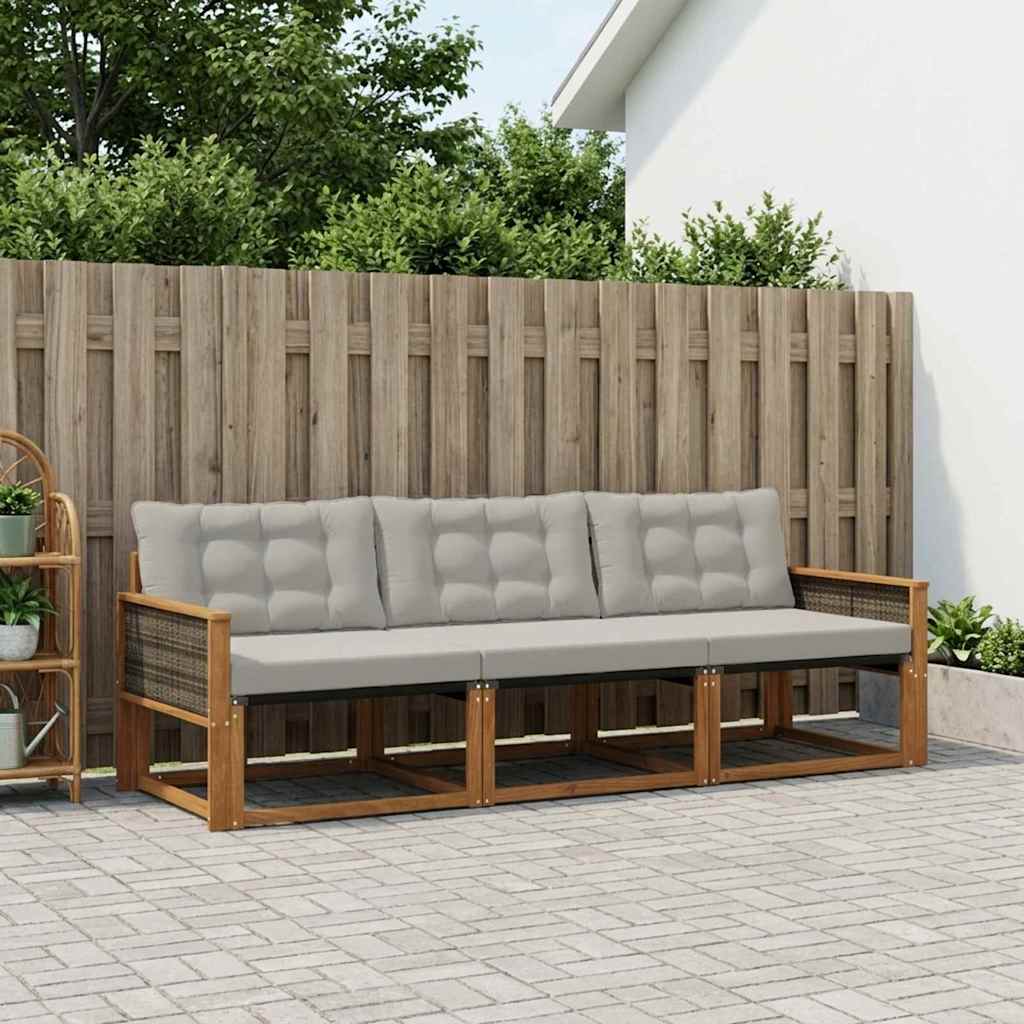 Set vanjskih sofa s jastukom 3 pcs Prirodna i svjetlosiva