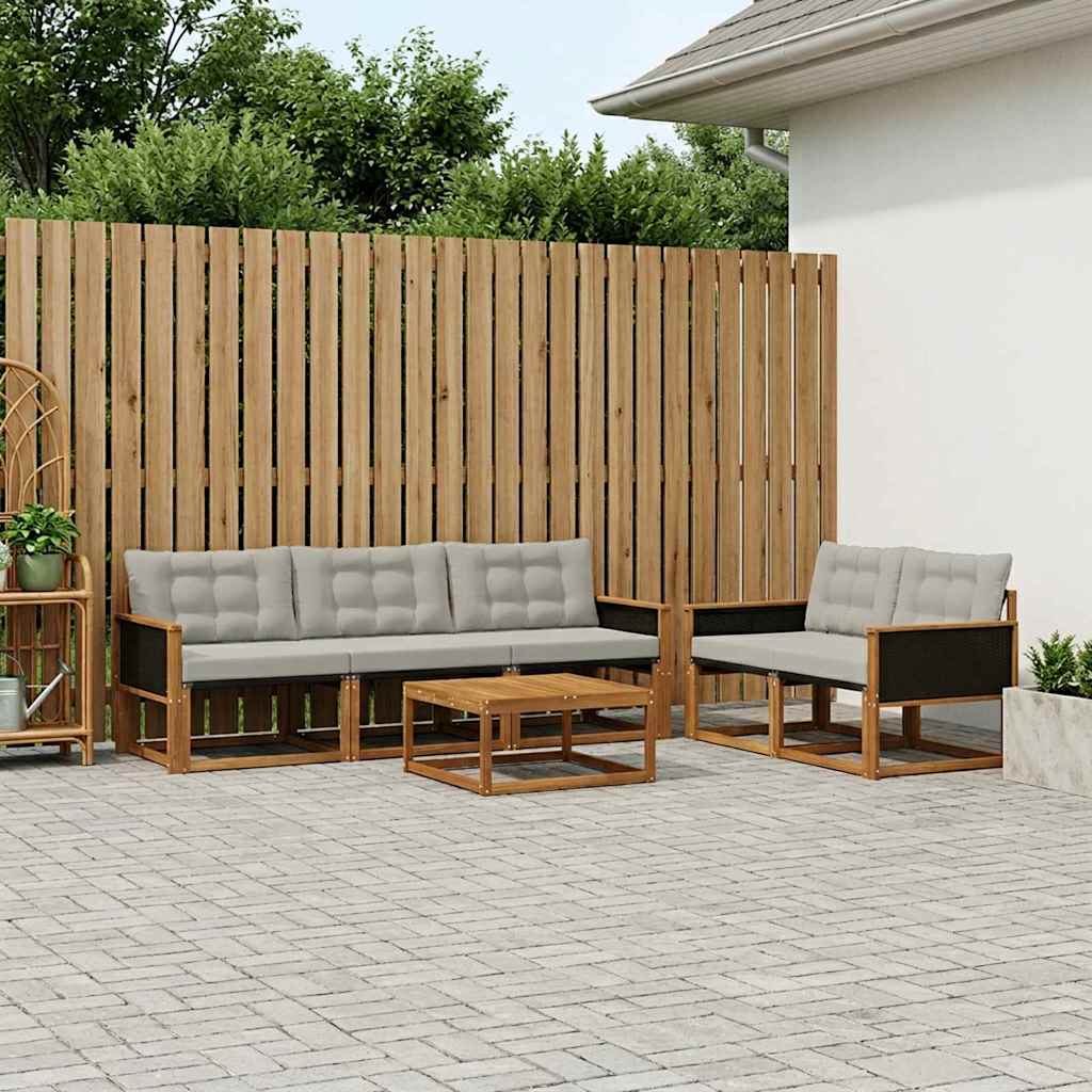 Set vanjskih sofa s jastukom 6 pcs Prirodna i svjetlosiva