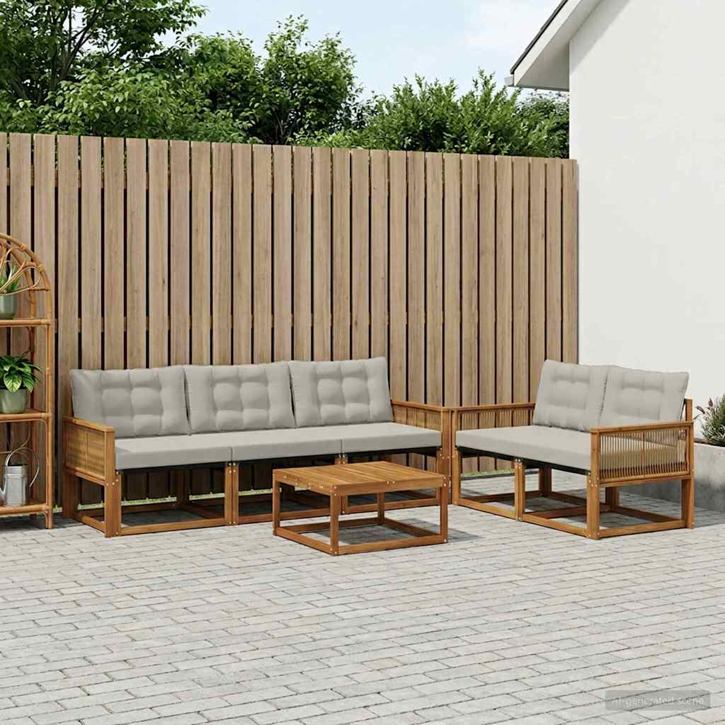 Set vanjskih sofa s jastukom 6 pcs Prirodna i svjetlosiva