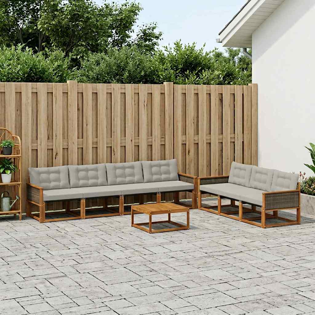 Set vanjskih sofa s jastukom 8 pcs Prirodna i svjetlosiva