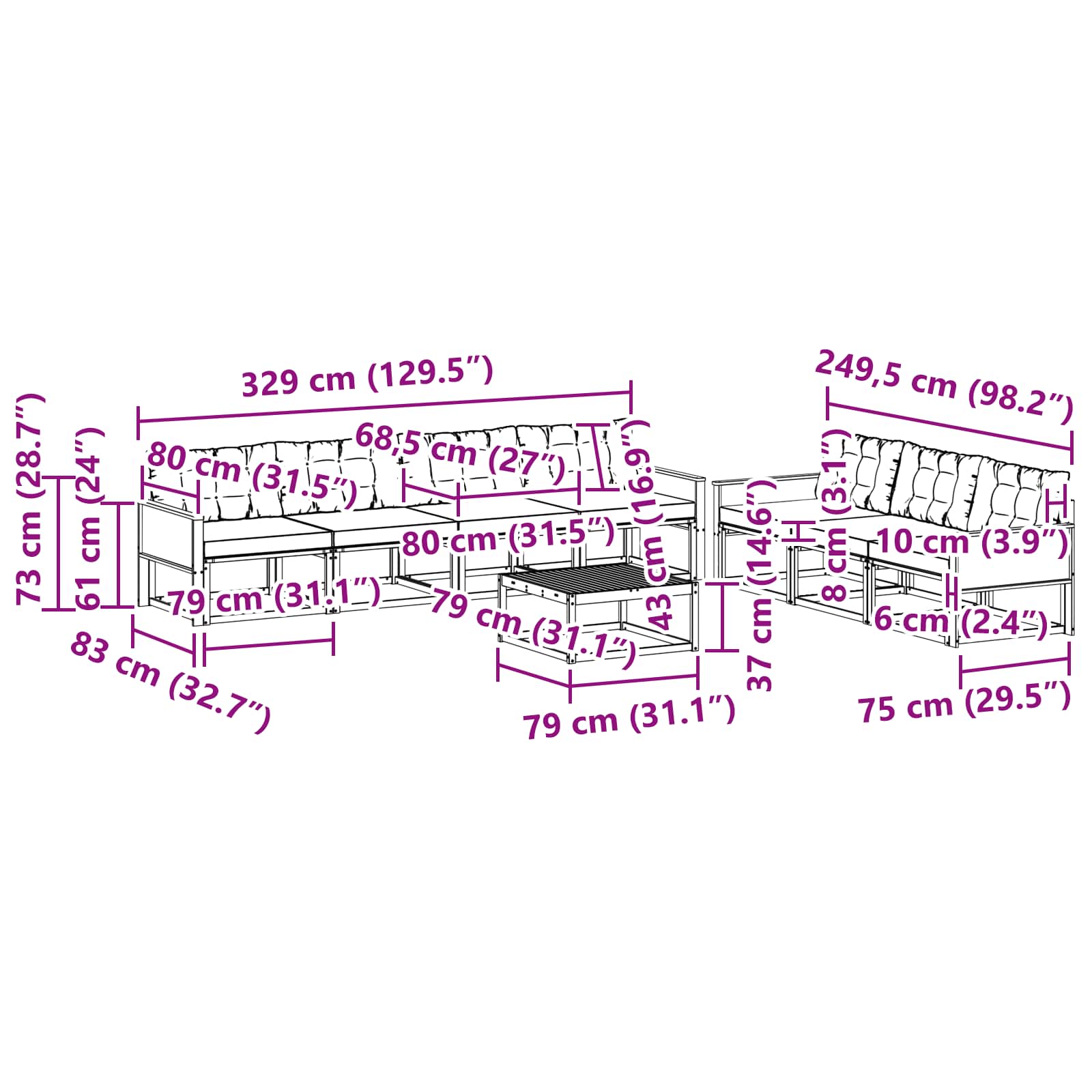 Set vanjskih sofa s jastukom 8 pcs Prirodna i svjetlosiva