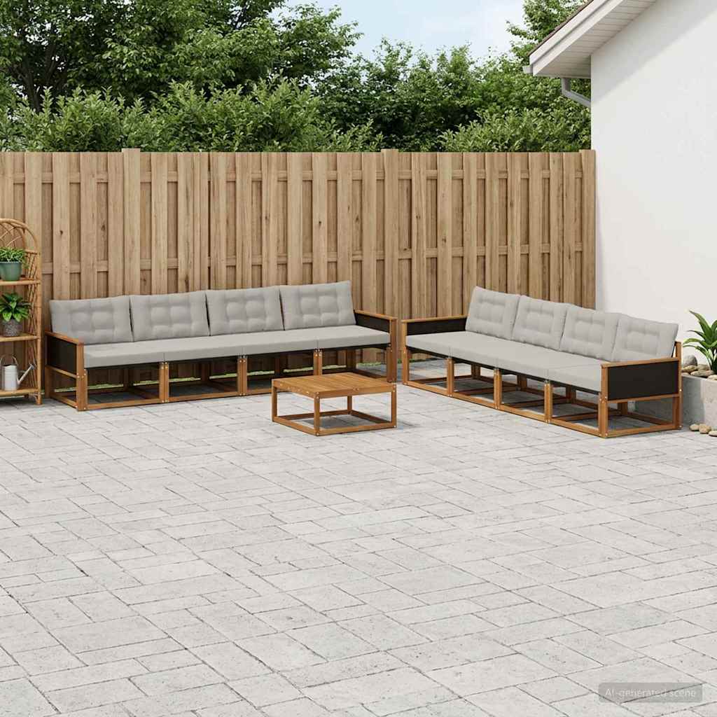 Set vanjskih sofa s jastukom 9 pcs Prirodna i svjetlosiva