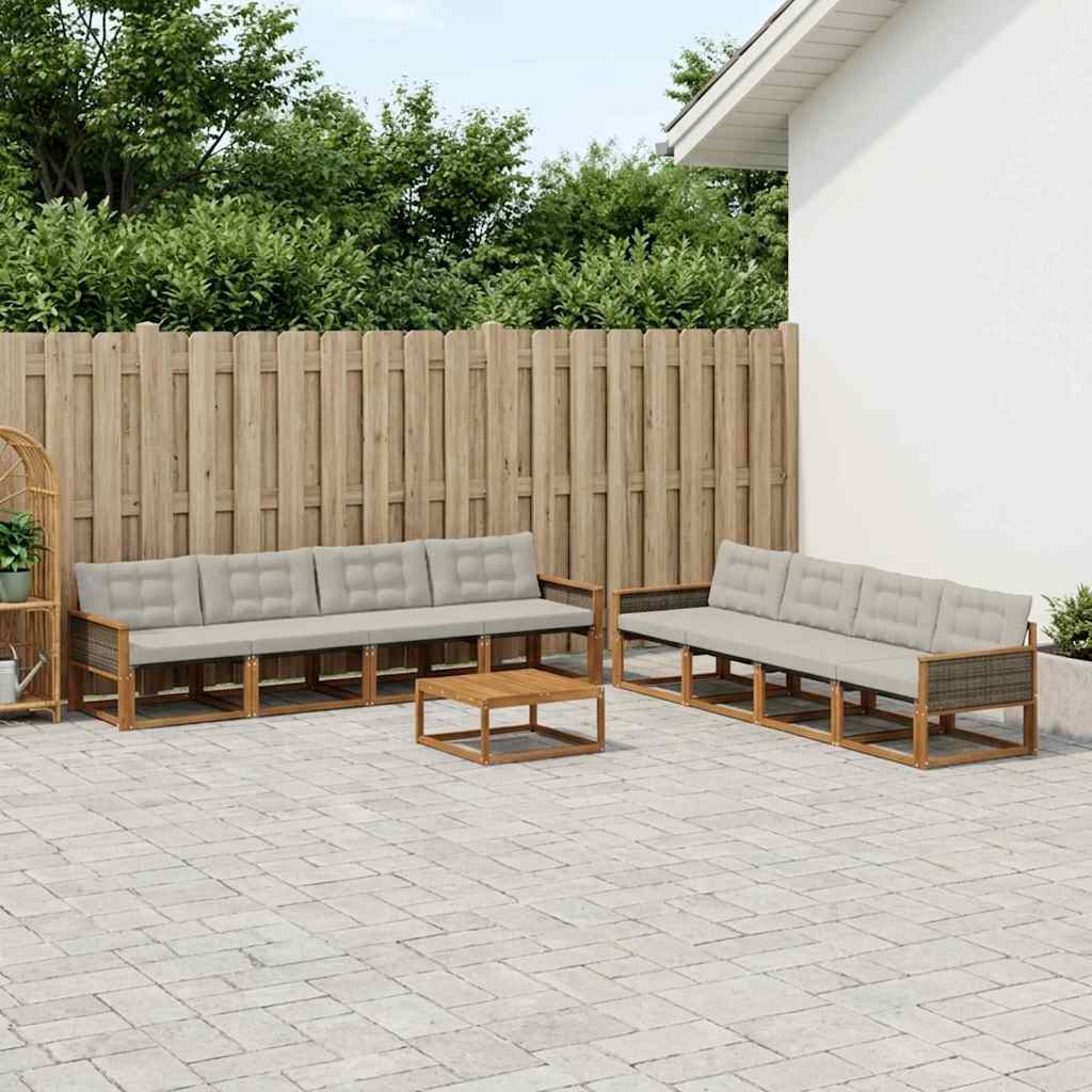 Set vanjskih sofa s jastukom 9 pcs Prirodna i svjetlosiva