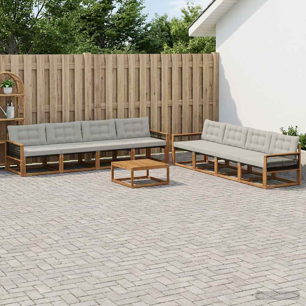 Set vanjskih sofa s jastukom 9 pcs Prirodna i svjetlosiva