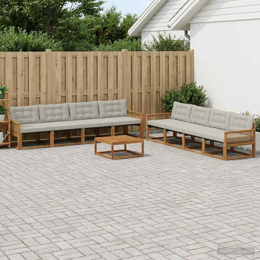 Set vanjskih sofa s jastukom 9 pcs Prirodna i svjetlosiva