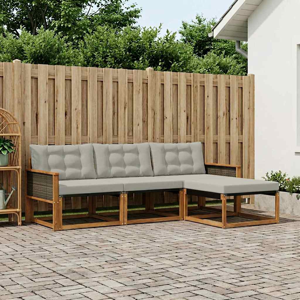Set vanjskih sofa s jastukom 4 pcs Prirodna i svjetlosiva