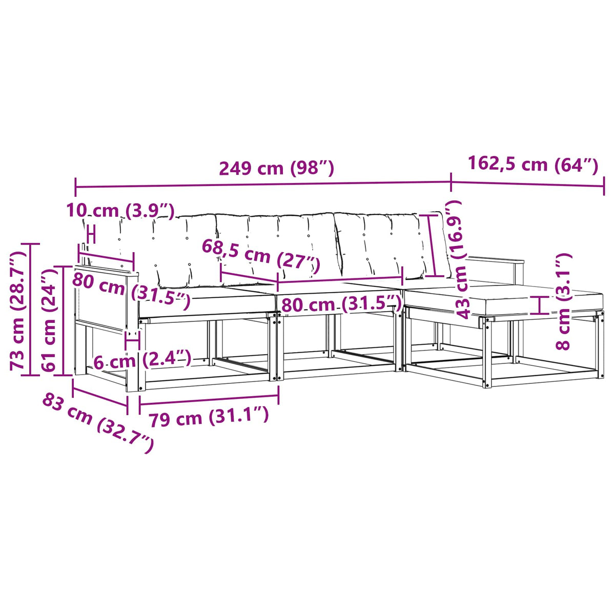Set vanjskih sofa s jastukom 4 pcs Prirodna i svjetlosiva