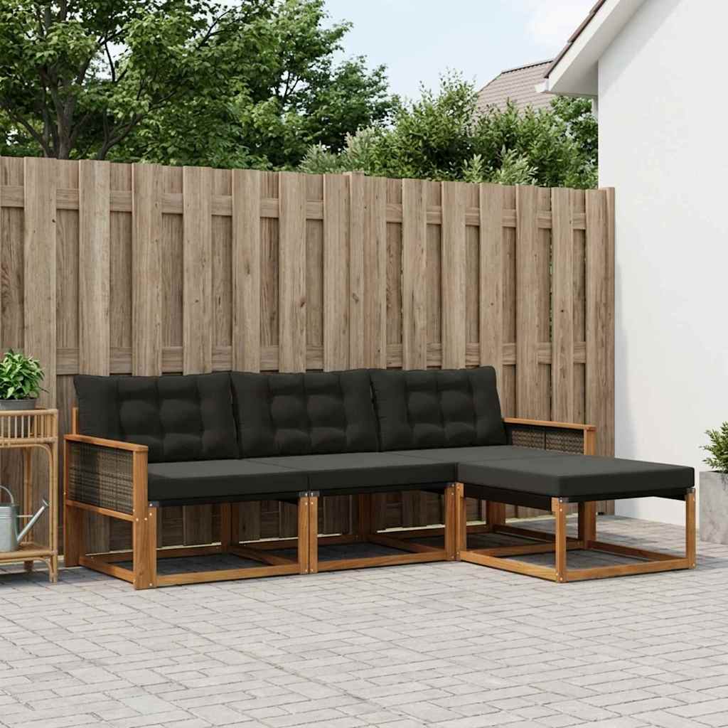 Set vanjskih sofa s jastukom 4 pcs Prirodna i crna