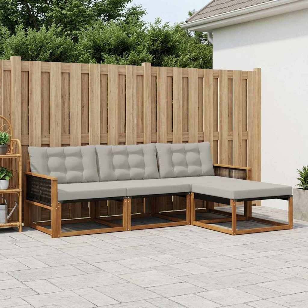 Set vanjskih sofa s jastukom 4 pcs Prirodna i svjetlosiva
