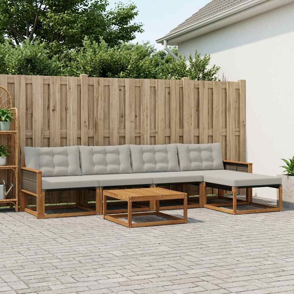 Set vanjskih sofa s jastukom 6 pcs Prirodna i svjetlosiva