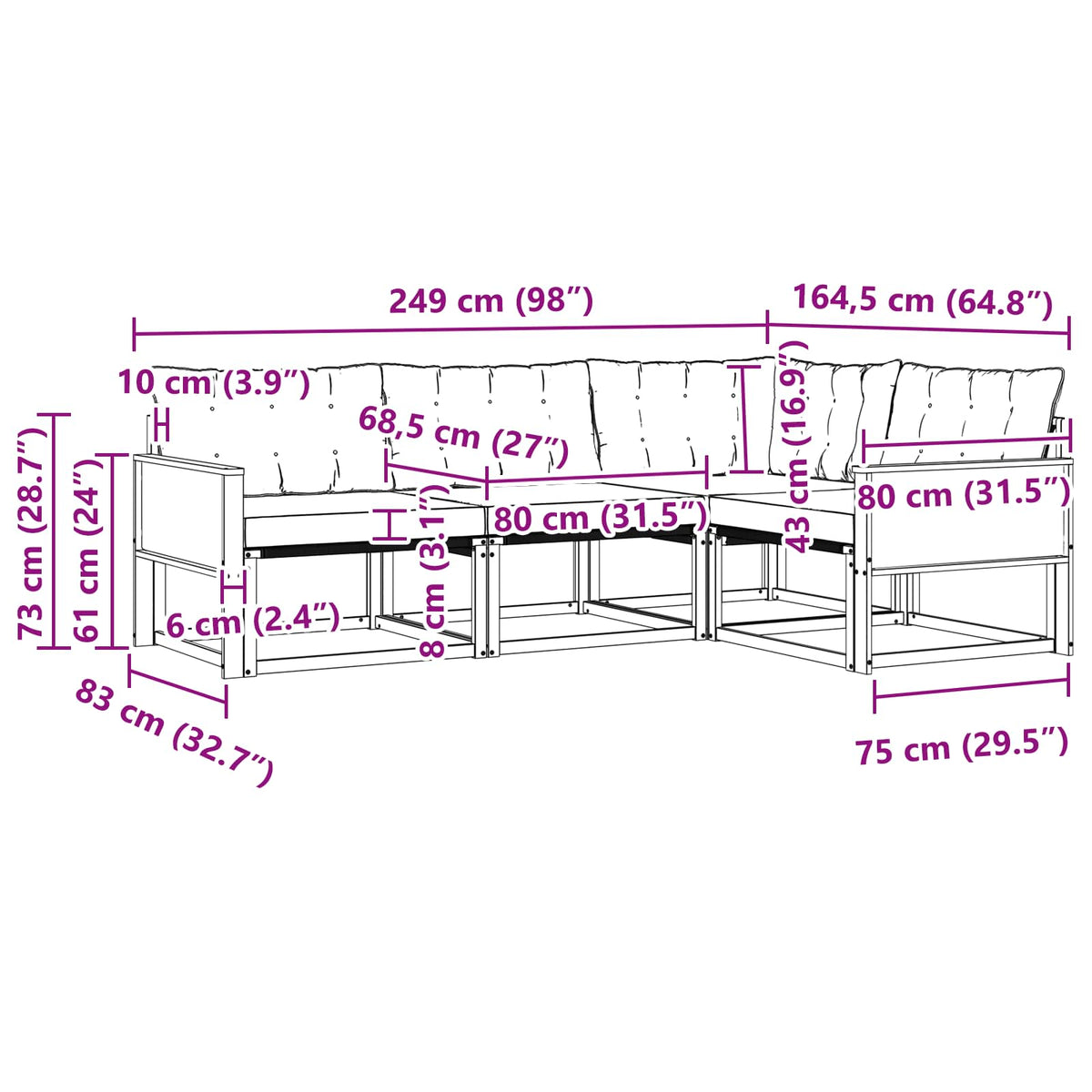 Set vanjskih sofa 4 kom. Prirodna i crna