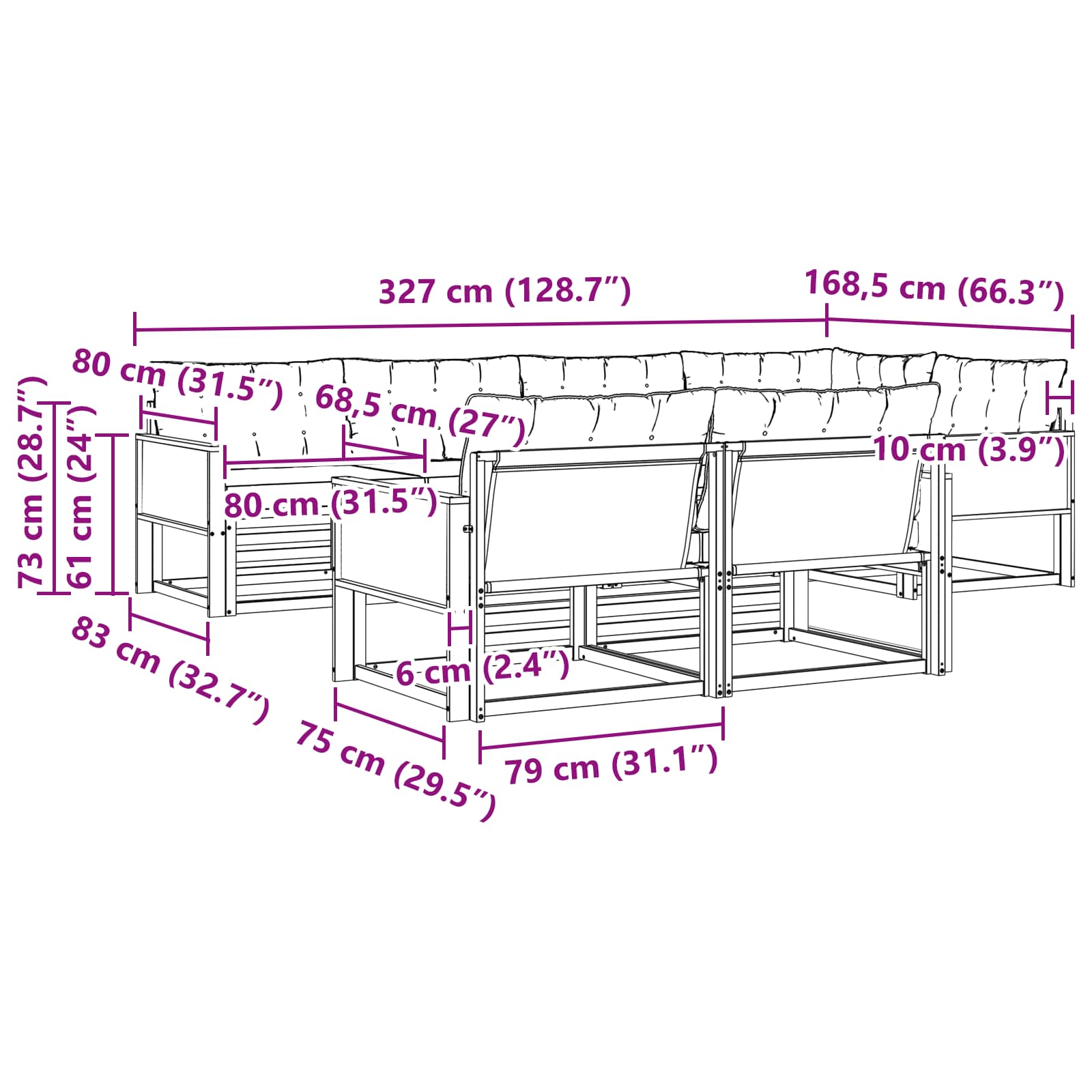 Set vanjskih sofa s jastukom 7 pcs Prirodna i svjetlosiva