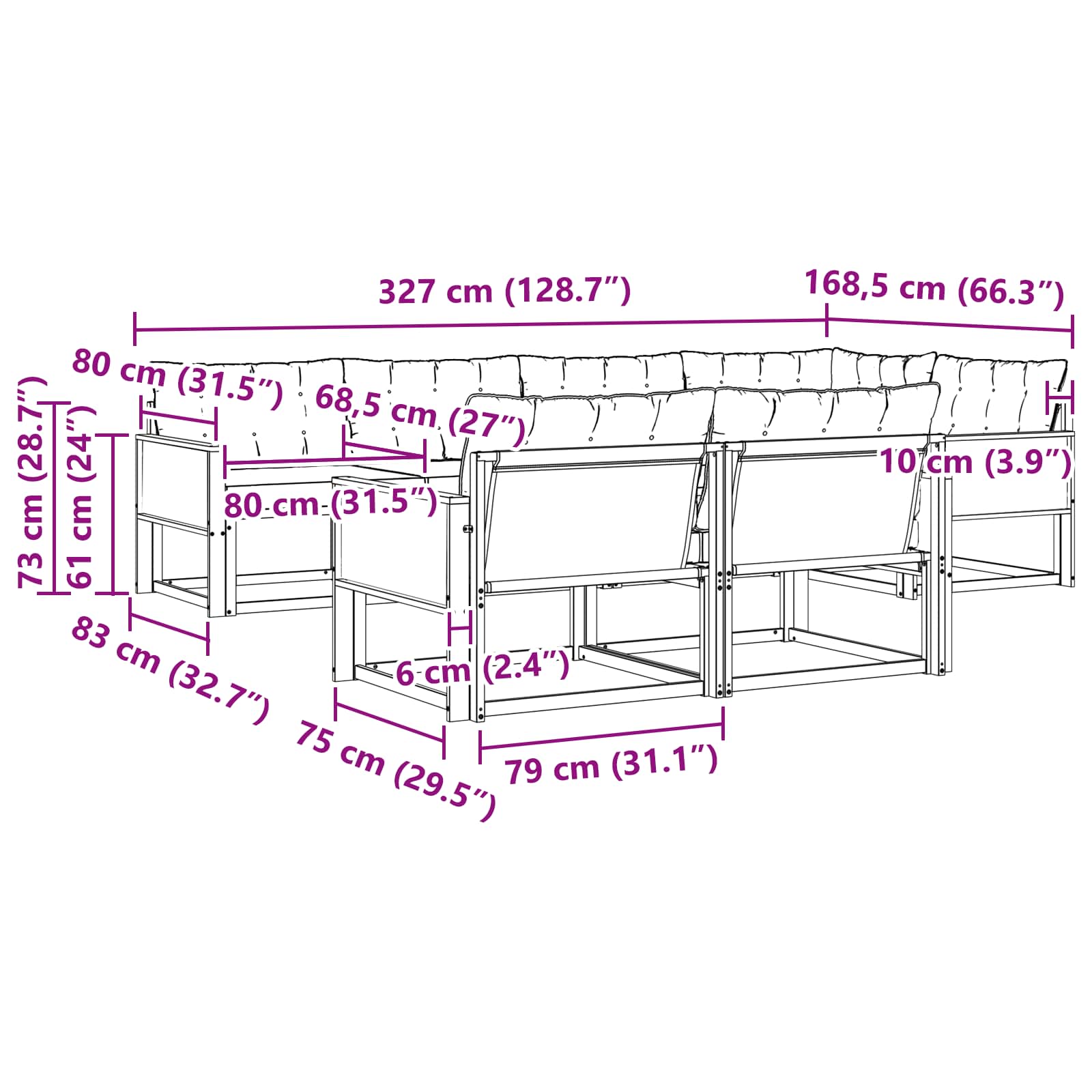 Set vanjskih sofa s jastukom 7 pcs Prirodna i svjetlosiva