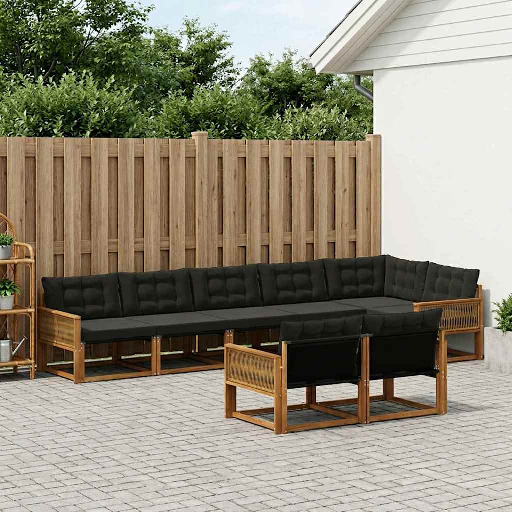 Set vanjskih sofa 8 kom. Prirodna i crna