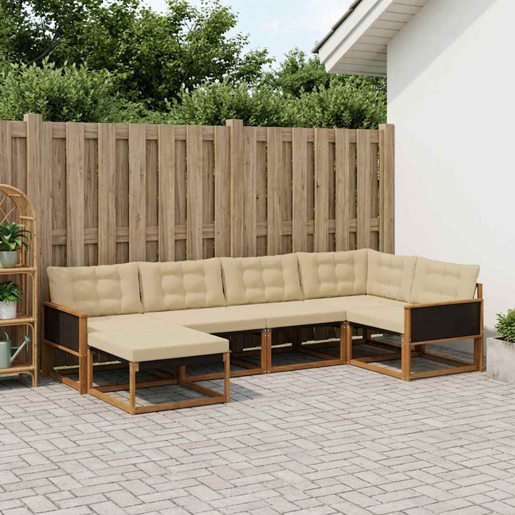 Set vanjskih sofa 6 kom. Prirodna i bež Čvrsto drvo akacije