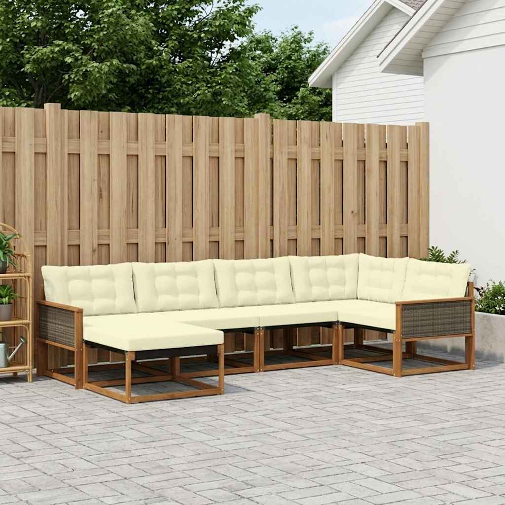 Set vanjskih sofa 6 kom. Prirodna i krem Čvrsto drvo akacije